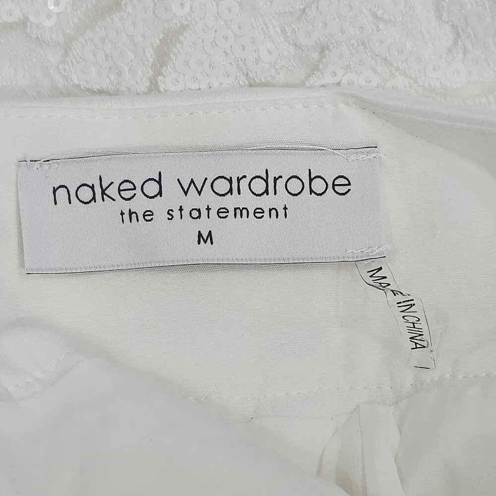Naked Wardrobe The Statement White Sequin Ruffle Mini Skirt Women's Size M NWOTF - Picture 11 of 15